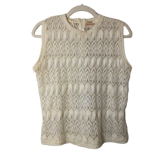 Vintage Pariseanne knitwear lace cream tank‎ top Sz M based on PTP 18" - Picture 1 of 8